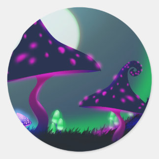 Pegatina Redonda Mushroom Fantasy Forest Wood