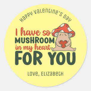 Pegatina Redonda Mushroom In My Heart Funny Pun Cute Día de San Val