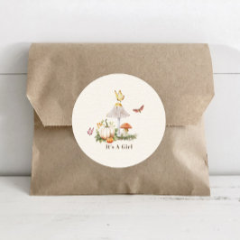 Pegatina Redonda Mushroom Pumpkin Butterfly Woodland Baby Shower
