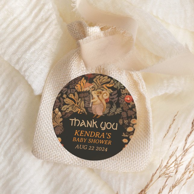 Pegatina Redonda Mushroom Woodland Squirrel Baby Shower (Subido por el creador)