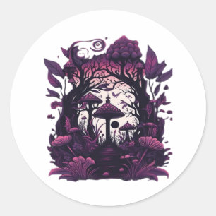 Pegatina Redonda Mushroom Woods Whimsigoth Witchy Screenprint Diseñ