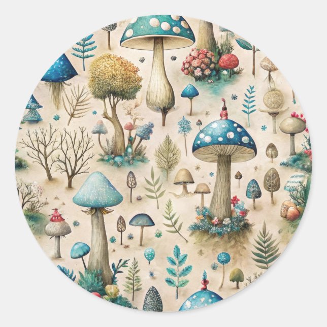 Pegatina Redonda Mushrooms Fairyland (Anverso)