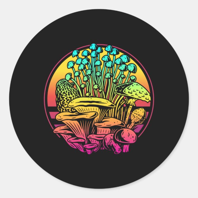 Pegatina Redonda Mushrooms Vaporwave (Anverso)