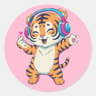 Pegatina Redonda Music & Dancing Lover Tiger