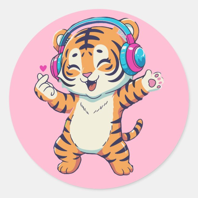Pegatina Redonda Music & Dancing Lover Tiger (Anverso)