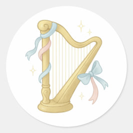 Pegatina Redonda Music harp with sparkles