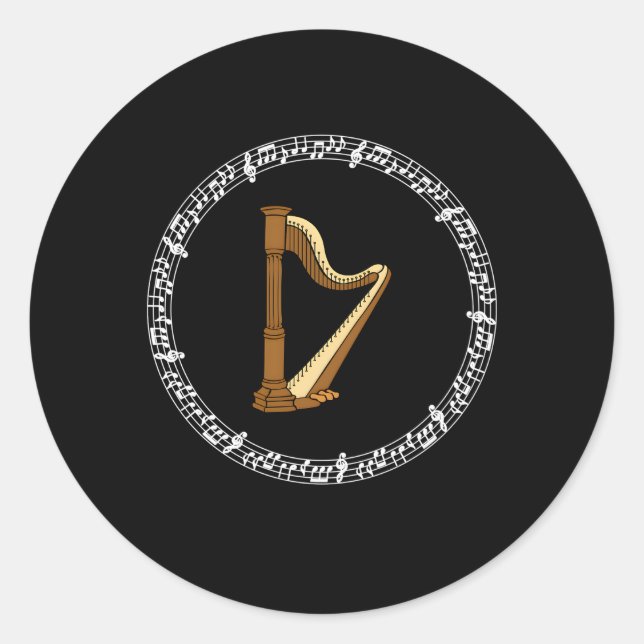 Pegatina Redonda Music Irish Harp Player Musical Notes Ireland (Anverso)