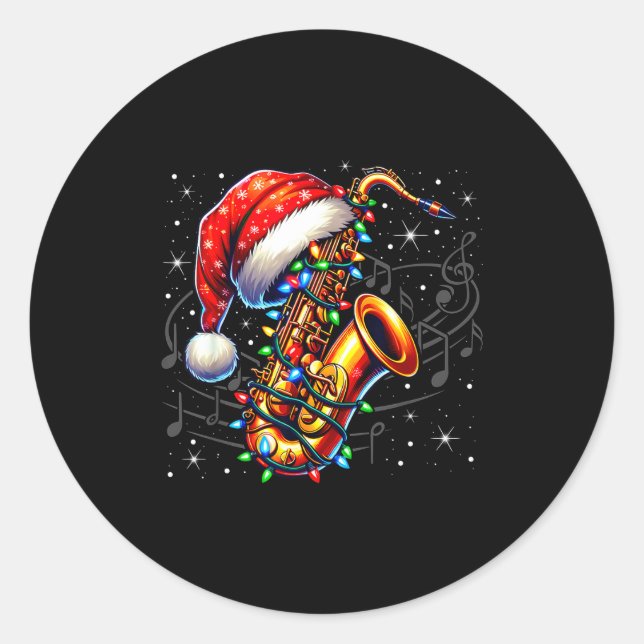 Pegatina Redonda Music Notes Treble Clef Christmas Saxophone Jazz M (Anverso)