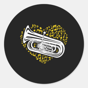 Pegatina Redonda Music Notes Tuba Tubist Music Tuba Player Marching