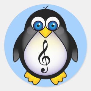 Pegatina Redonda Music Penguin Treble Clef