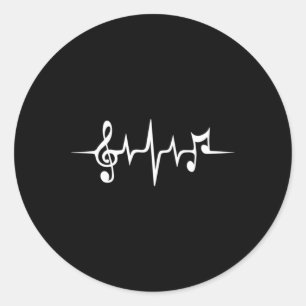 Pegatina Redonda Music Pulse Notes Clef Frecuence Wave Sound