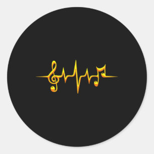 Pegatina Redonda Music Pulse Notes Clef Frecuence Wave Sound