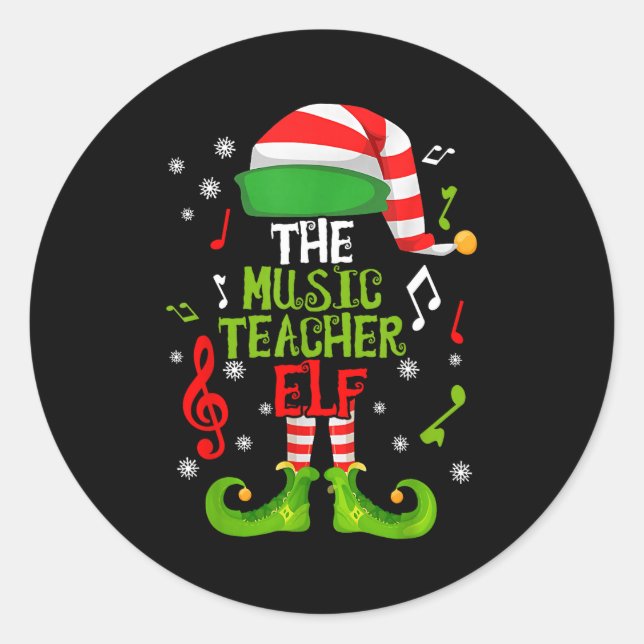 Pegatina Redonda Music Teacher Elf Christmas Family Matching Xmas G (Anverso)