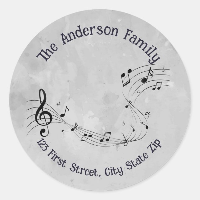 Pegatina Redonda Música acuarela notas música musical (Anverso)