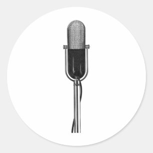 Pegatina Redonda Música antigua, micrófono retro anticuado