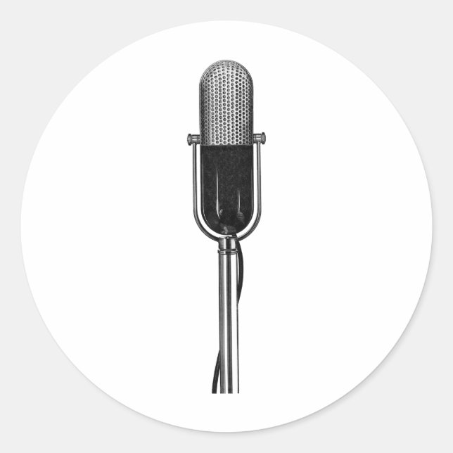 Pegatina Redonda Música antigua, micrófono retro anticuado (Anverso)