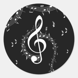 Pegatina Redonda Música blanca Climactic G Clef en negro