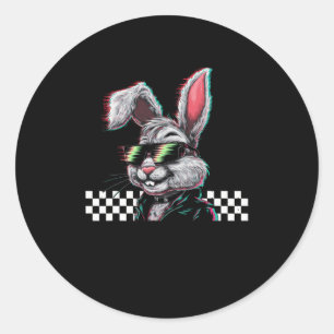 Pegatina Redonda Música Bunny Trippy Vaporwave Easter Techno Rave E