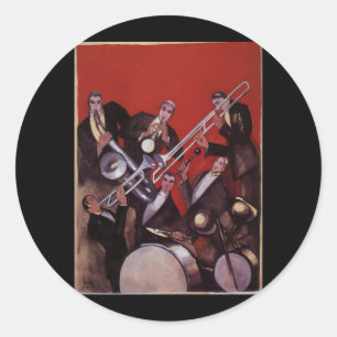 Pegatina Redonda Música de época, Banda De Jazz Musical De Estilo A