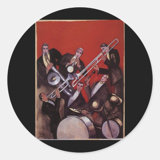 Pegatina Redonda Música de época, Banda De Jazz Musical De Estilo A (Anverso)