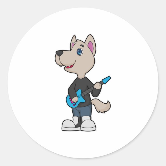 Pegatina Redonda Música De Guitarra De Perro (Anverso)