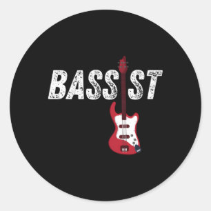 Pegatina Redonda Música de guitarra del jugador Battend Bass