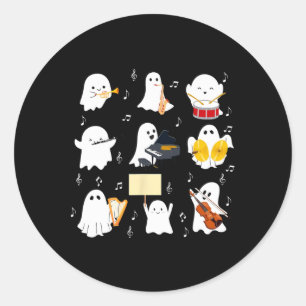 Pegatina Redonda Música de Halloween de Fantasma Jugando Instrument