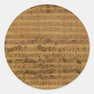 Pegatina Redonda Música de hoja vintage de Johann Sebastian Bach