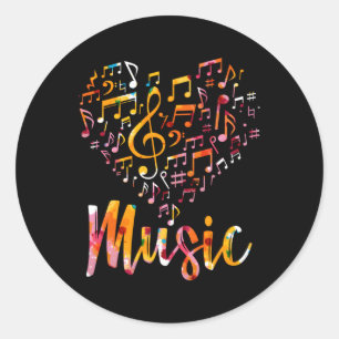 Pegatina Redonda Música de Música Musical Instrut Notas Treble Clef