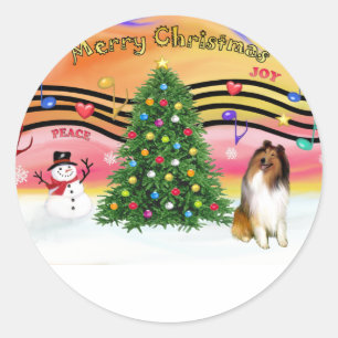 Pegatina Redonda Música de Navidad 2 - Collie 1