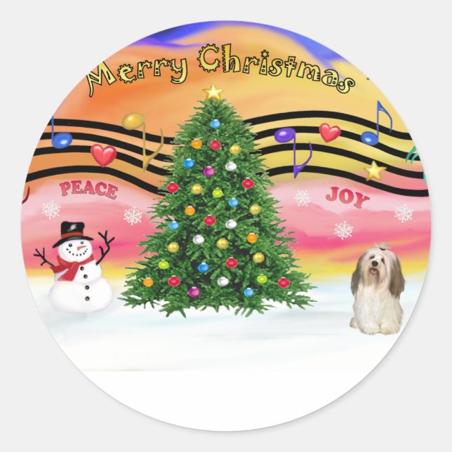 Pegatina Redonda Música de Navidad 2 - Havanese 2 (Anverso)