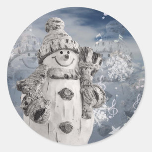 Pegatina Redonda Música de Navidades de Snowman