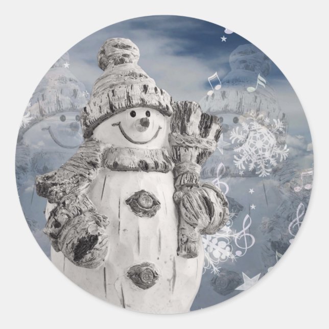 Pegatina Redonda Música de Navidades de Snowman (Anverso)
