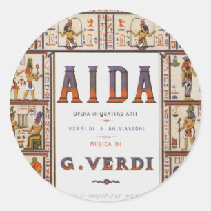 Pegatina Redonda Música de ópera vintage, Aida egipcia de Verdi