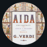 Pegatina Redonda Música de ópera vintage, Aida egipcia por Verdi<br><div class="desc">Diseño musical de ilustracion vintage de Aida, una ópera en cuatro actos de Giuseppe Verdi a un libreto italiano de Antonio Ghislanzoni, basado en un escenario escrito por el egiptólogo francés Auguste Mariette. Aida se presentó por primera vez en la Ópera Khedivial de El Cairo el 24 de diciembre de...</div>