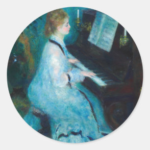 Pegatina Redonda Música de piano de mujer de Renoir