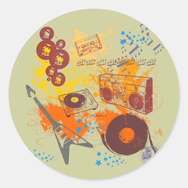 Pegatina Redonda Música del Retro 80 (Anverso)
