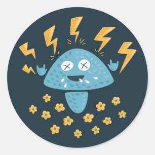 Pegatina Redonda Música divertida en hongos Metalizado