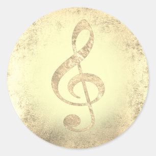 Pegatina Redonda música dorada treble clef
