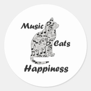 Pegatina Redonda Música Gats Felicidad - Músico Gato Enamorado