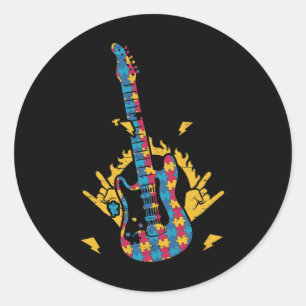 Pegatina Redonda Música Guitarra Autismo Conciencia Día Mes Colorid