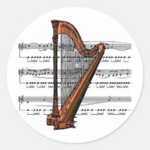 Pegatina Redonda Música Harp 02 B