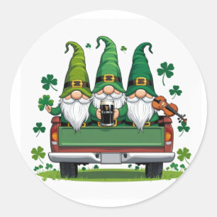 Pegatina Redonda Música irlandesa Leprechaun Shamrock
