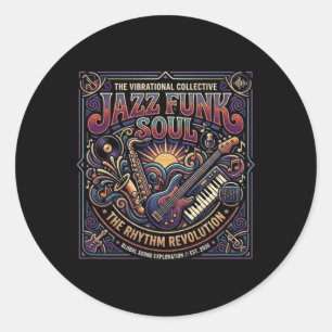Pegatina Redonda Música Jazz Funk Soul Ambiente Retro Revolución de