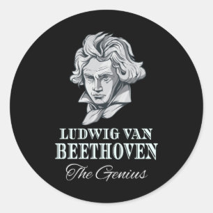 Pegatina Redonda Música - Ludwig Van Beethoven El genio