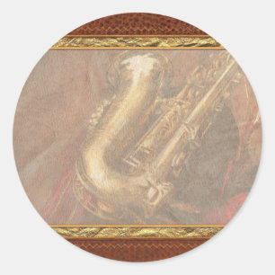 Pegatina Redonda Música - Metal - Saxofón