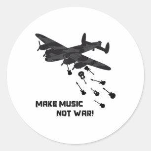 Pegatina Redonda Música No Guerra Avión Guitarra Amar Paz Pac