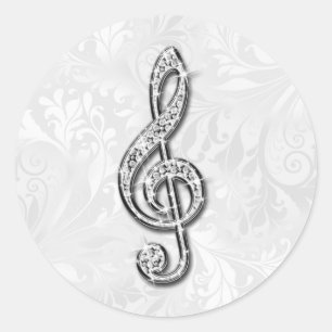 Pegatina Redonda Música Nota Floral Damask Diamante Impreso