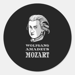 Pegatina Redonda Música: Retrato de Wolfgang Amadeus Mozart
