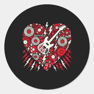Pegatina Redonda Música Rock N Roll Corazón San Valentín Música Roc